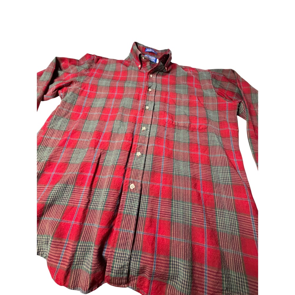 Sir Pendleton Mens Large Red Green Plaid Worsted Wool Button Down Shirt L‎